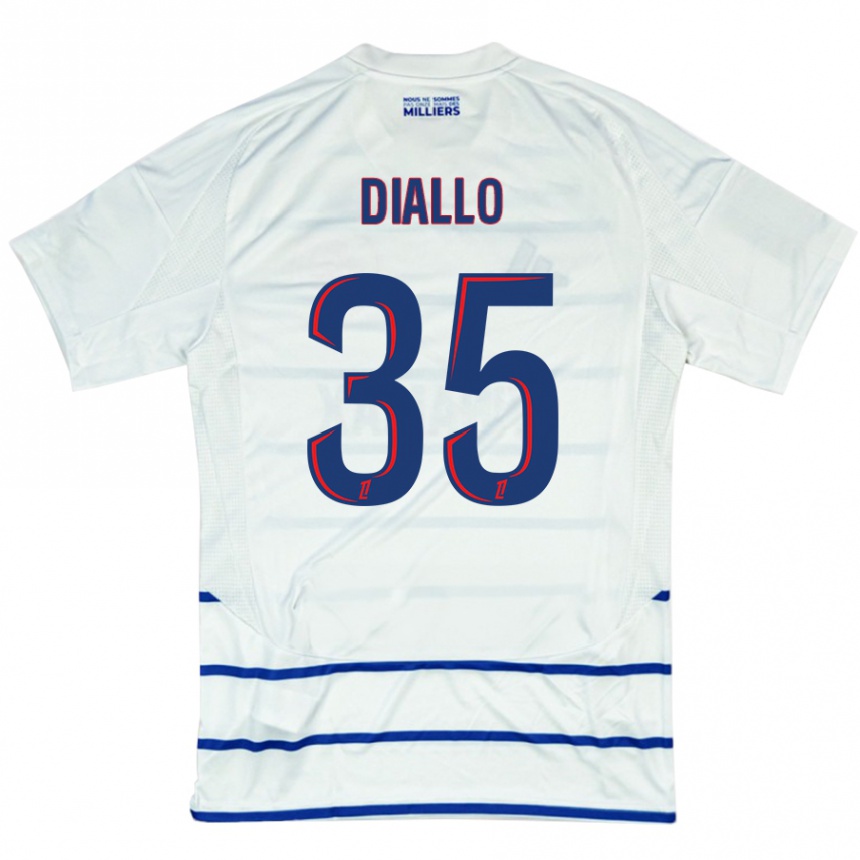 Kids Football Tidiane Diallo #35 White Blue Away Jersey 2024/25 T-Shirt Uk