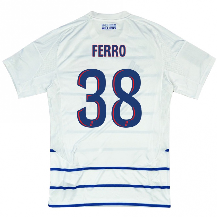 Kids Football Nolan Ferro #38 White Blue Away Jersey 2024/25 T-Shirt Uk