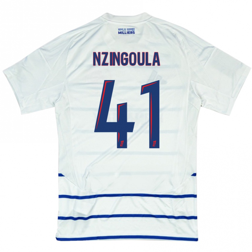 Kids Football Rabby Nzingoula #41 White Blue Away Jersey 2024/25 T-Shirt Uk