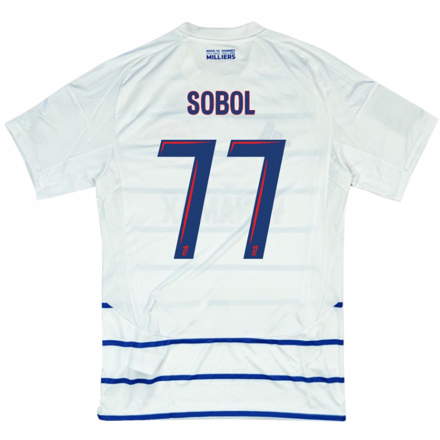 Kids Football Eduard Sobol #77 White Blue Away Jersey 2024/25 T-Shirt Uk