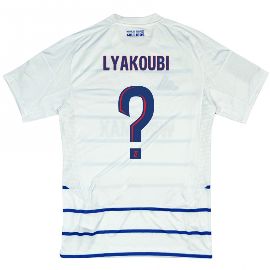 Kids Football Oussama Lyakoubi #0 White Blue Away Jersey 2024/25 T-Shirt Uk