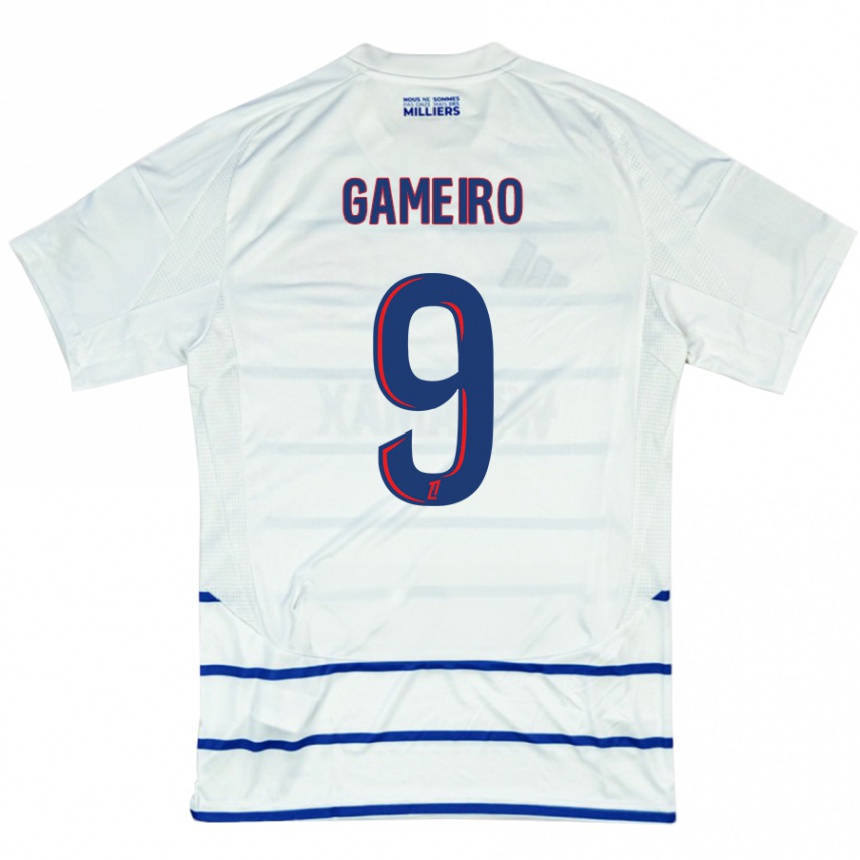 Kids Football Kévin Gameiro #9 White Blue Away Jersey 2024/25 T-Shirt Uk