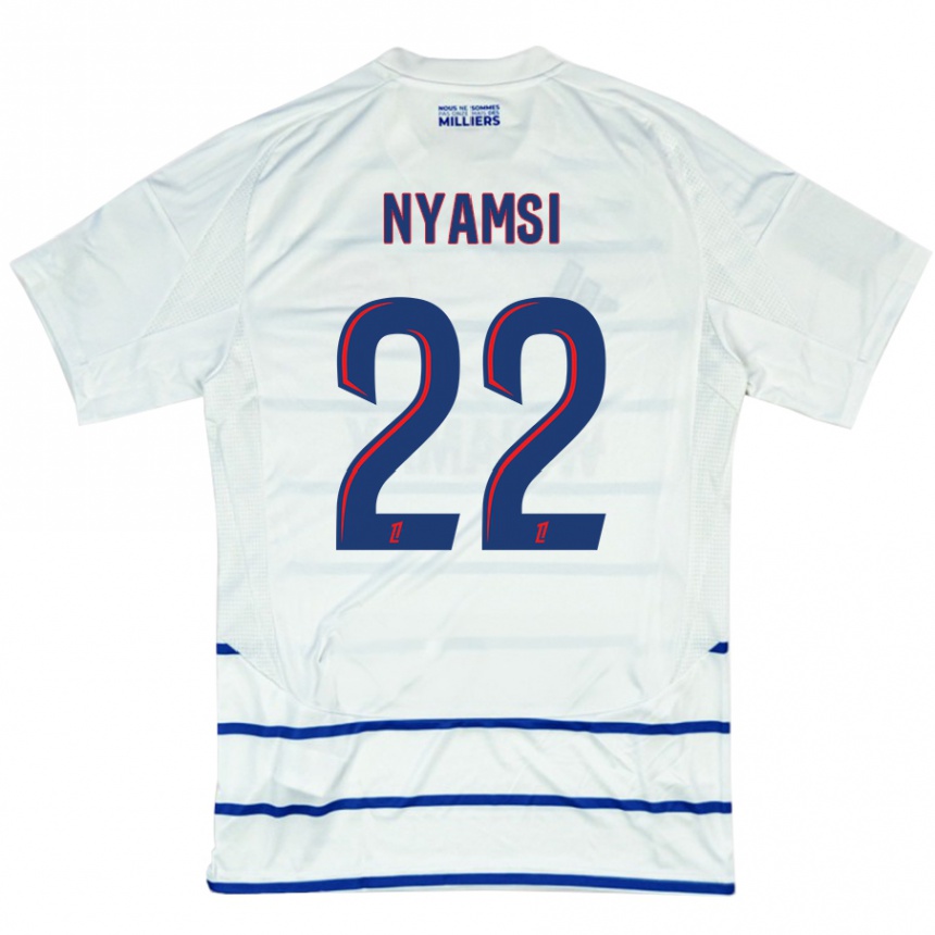 Kids Football Gerzino Nyamsi #22 White Blue Away Jersey 2024/25 T-Shirt Uk