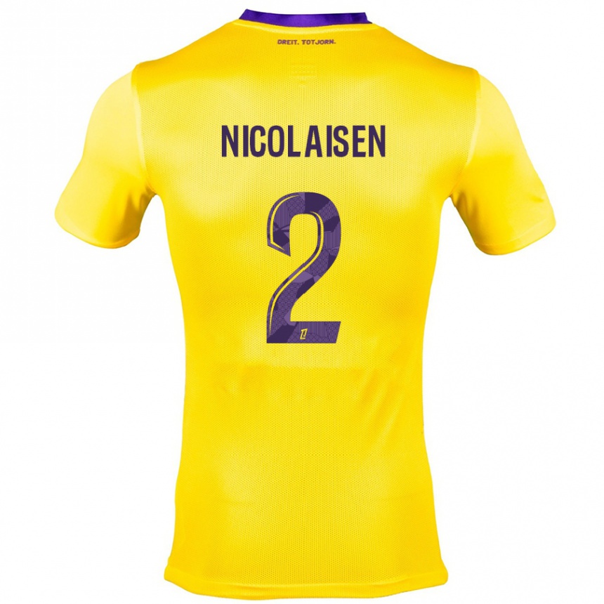 Kids Football Rasmus Nicolaisen #2 Yellow Purple Away Jersey 2024/25 T-Shirt Uk