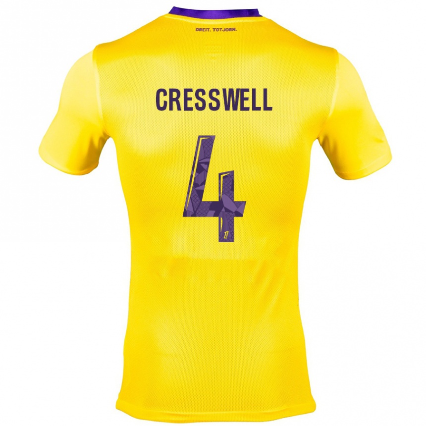 Kids Football Charlie Cresswell #4 Yellow Purple Away Jersey 2024/25 T-Shirt Uk