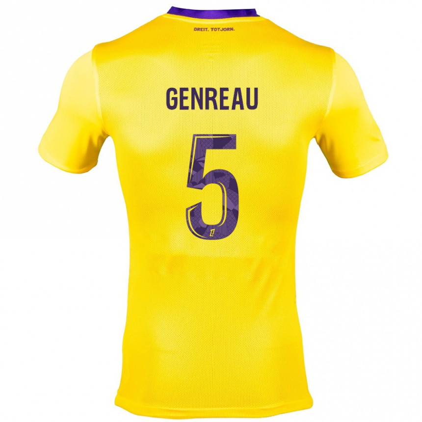 Kids Football Denis Genreau #5 Yellow Purple Away Jersey 2024/25 T-Shirt Uk