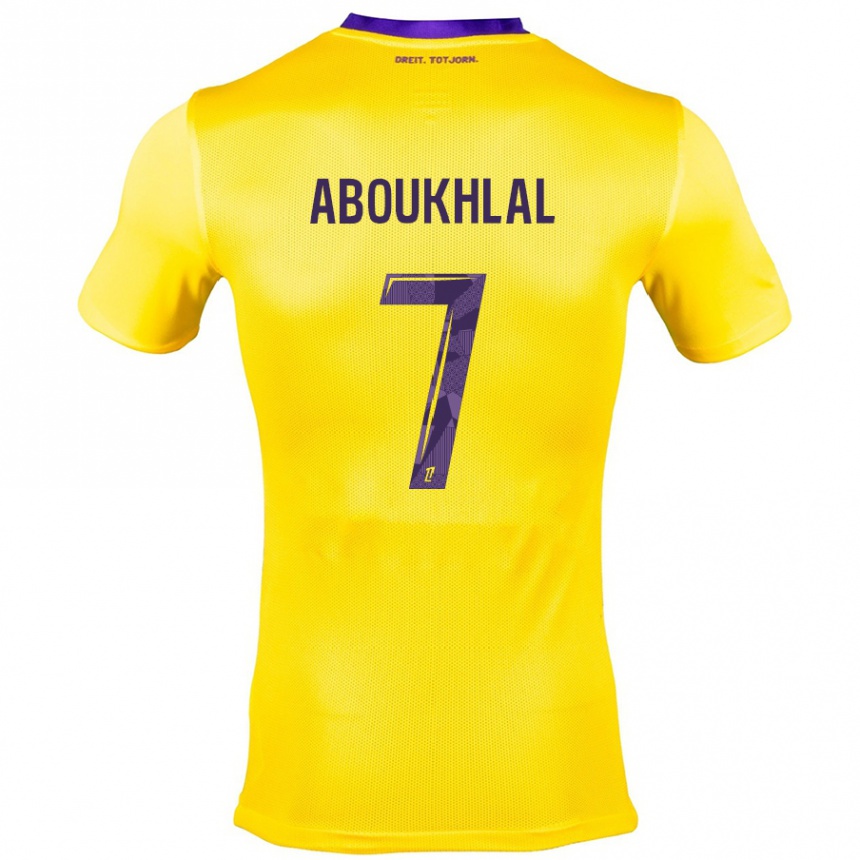 Kids Football Zakaria Aboukhlal #7 Yellow Purple Away Jersey 2024/25 T-Shirt Uk