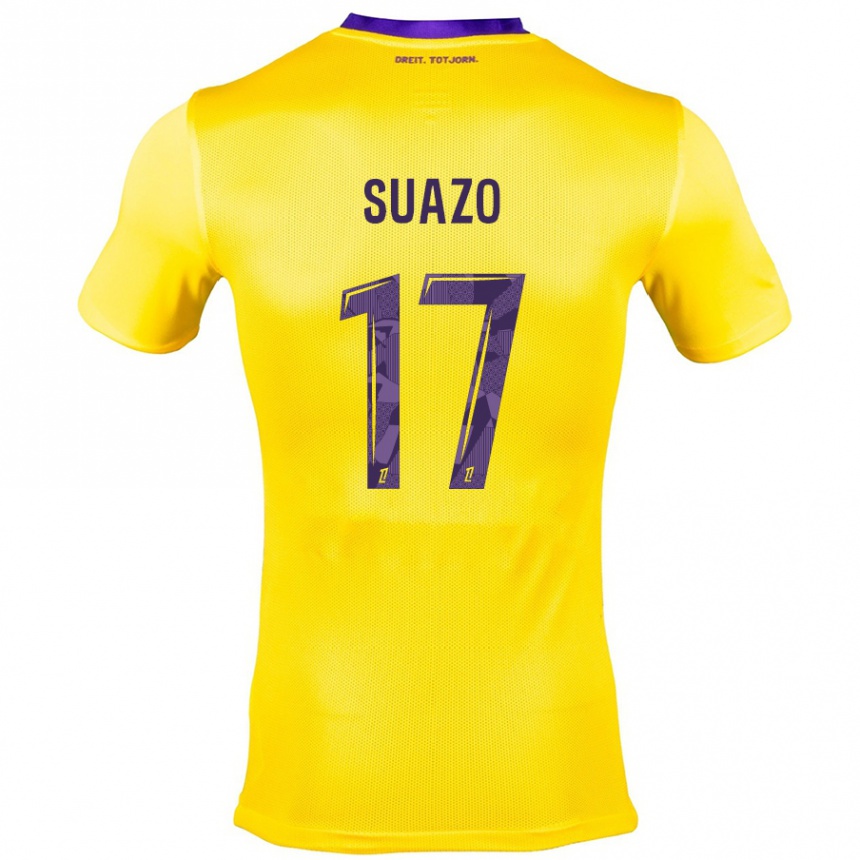 Kids Football Gabriel Suazo #17 Yellow Purple Away Jersey 2024/25 T-Shirt Uk