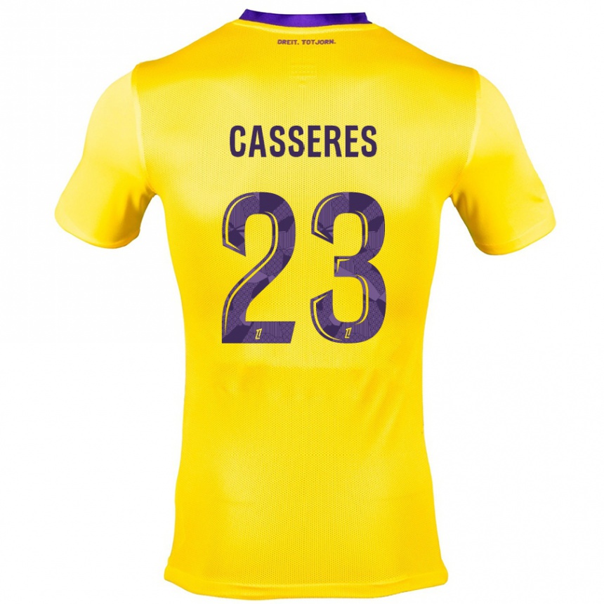 Kids Football Cristian Cásseres Jr. #23 Yellow Purple Away Jersey 2024/25 T-Shirt Uk