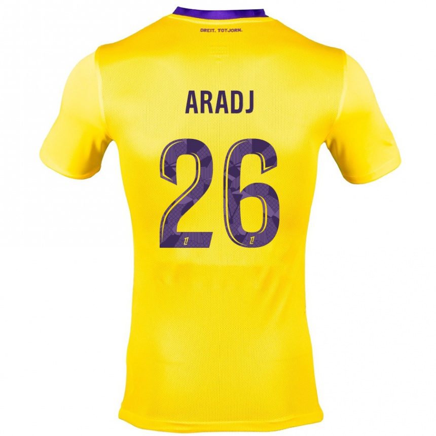 Kids Football Ylies Aradj #26 Yellow Purple Away Jersey 2024/25 T-Shirt Uk