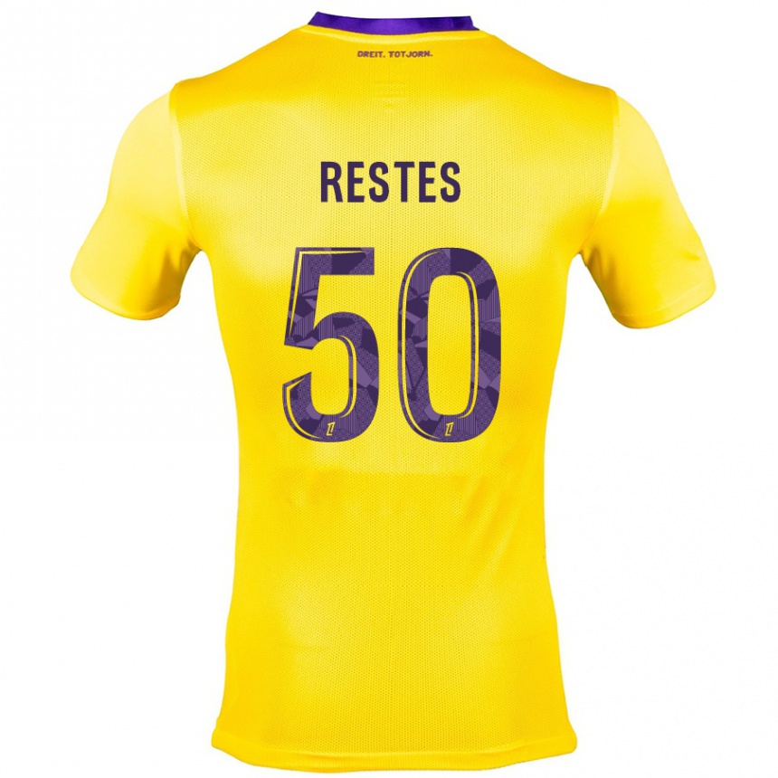 Kids Football Guillaume Restes #50 Yellow Purple Away Jersey 2024/25 T-Shirt Uk