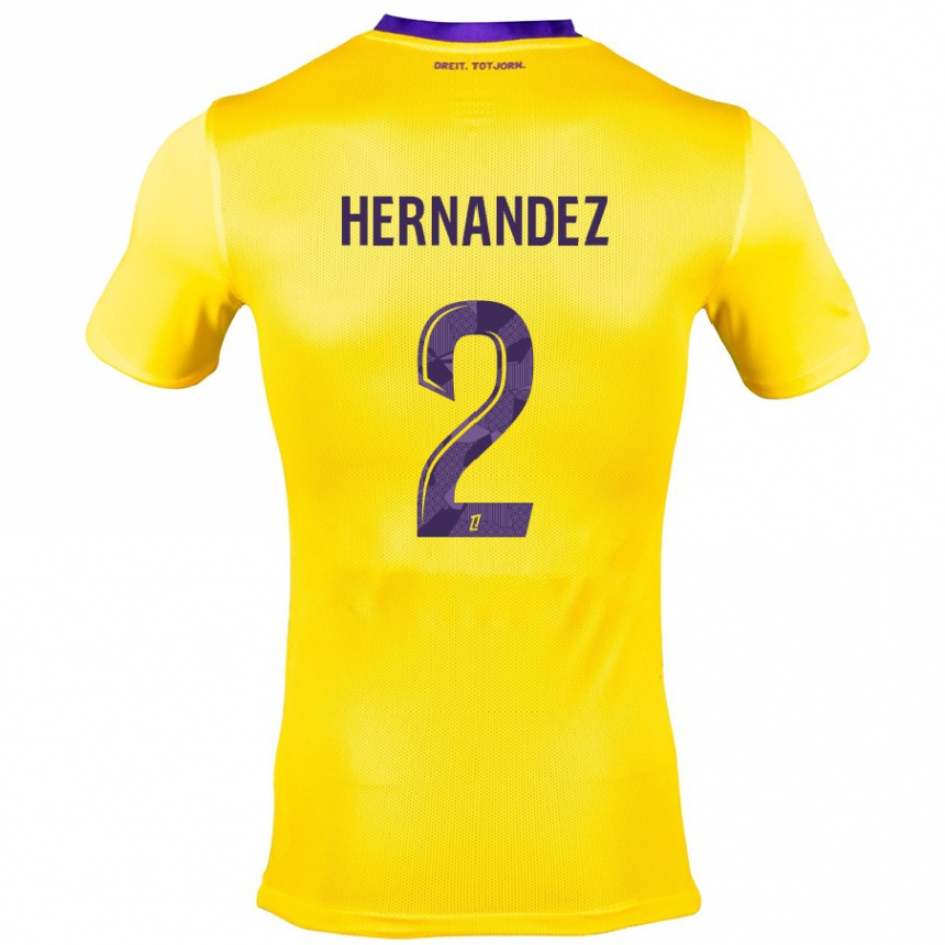 Kids Football Lucie Hernandez #2 Yellow Purple Away Jersey 2024/25 T-Shirt Uk