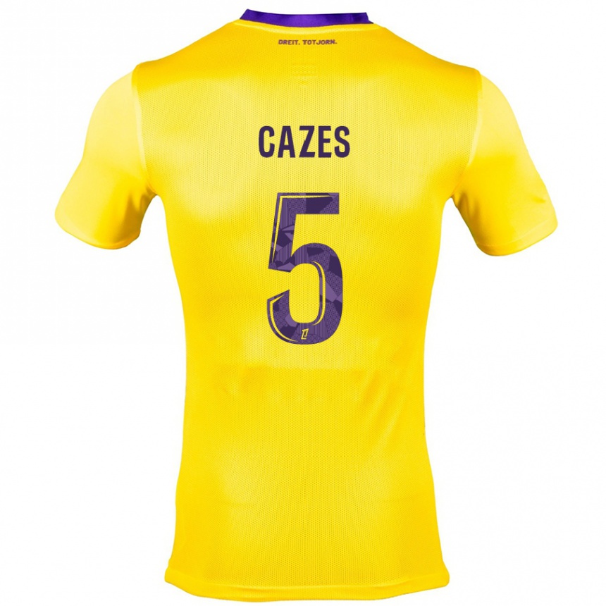 Kids Football Manon Cazes #5 Yellow Purple Away Jersey 2024/25 T-Shirt Uk