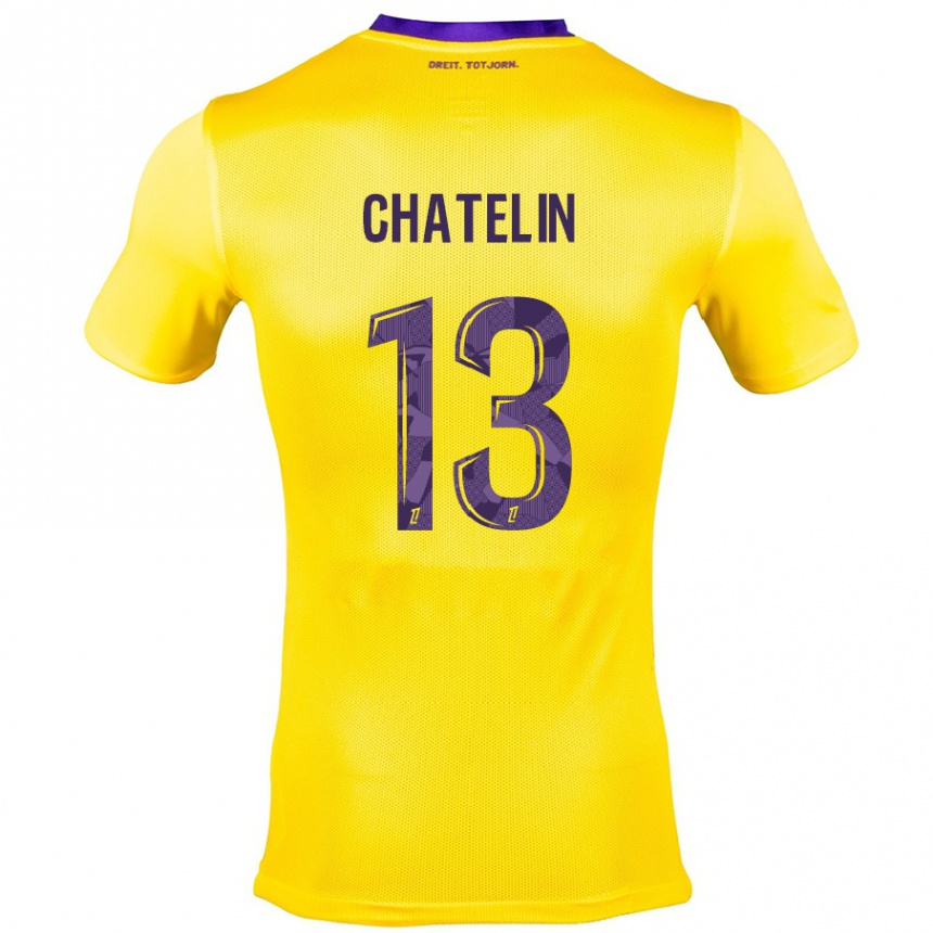 Kids Football Delphin Chatelin #13 Yellow Purple Away Jersey 2024/25 T-Shirt Uk