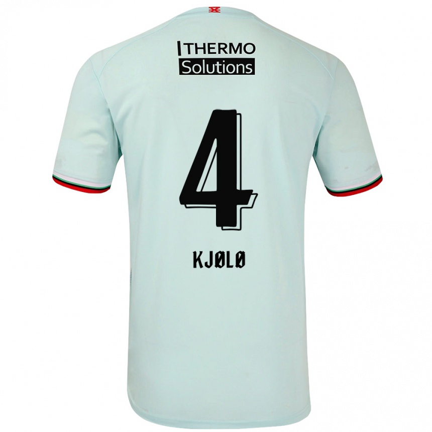 Kids Football Mathias Kjølø #4 Light Green Away Jersey 2024/25 T-Shirt Uk