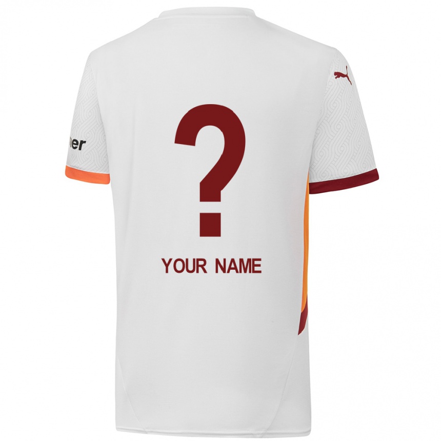 Kids Football Your Name #0 White Yellow Red Away Jersey 2024/25 T-Shirt Uk