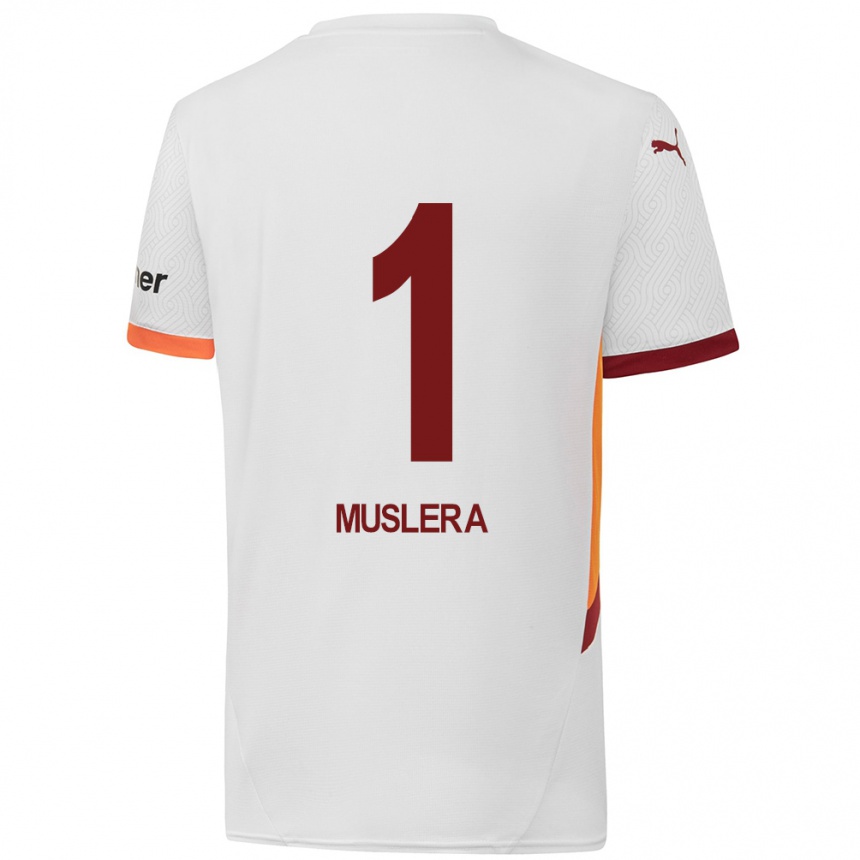 Kids Football Fernando Muslera #1 White Yellow Red Away Jersey 2024/25 T-Shirt Uk