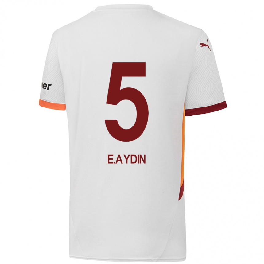 Kids Football Eyüp Aydin #5 White Yellow Red Away Jersey 2024/25 T-Shirt Uk