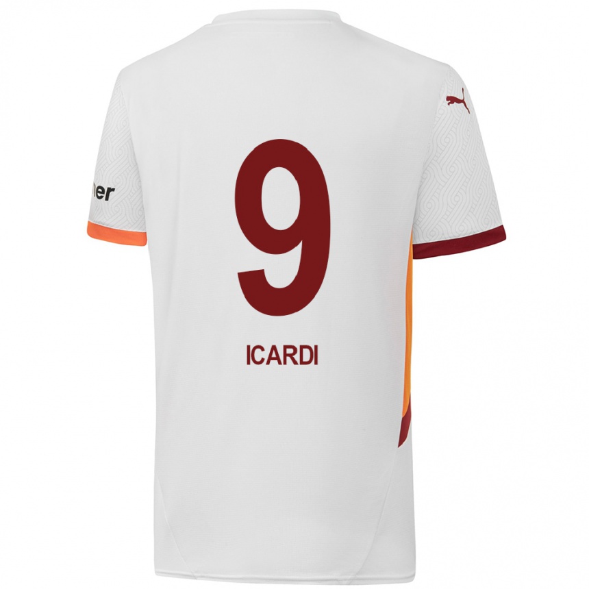 Kids Football Mauro Icardi #9 White Yellow Red Away Jersey 2024/25 T-Shirt Uk