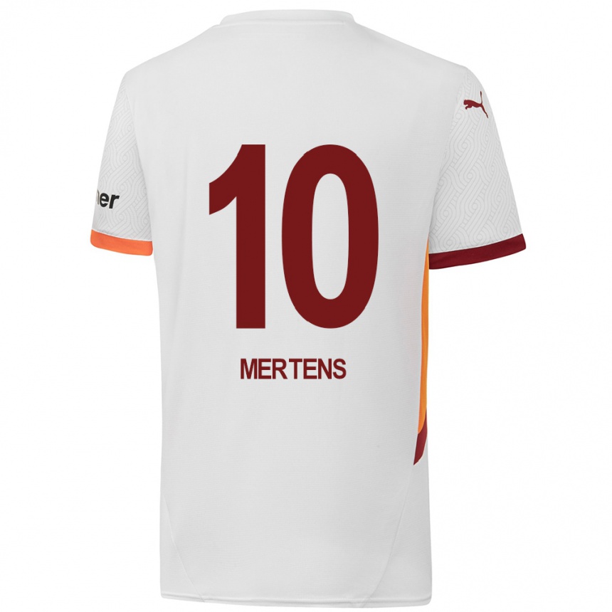 Kids Football Dries Mertens #10 White Yellow Red Away Jersey 2024/25 T-Shirt Uk