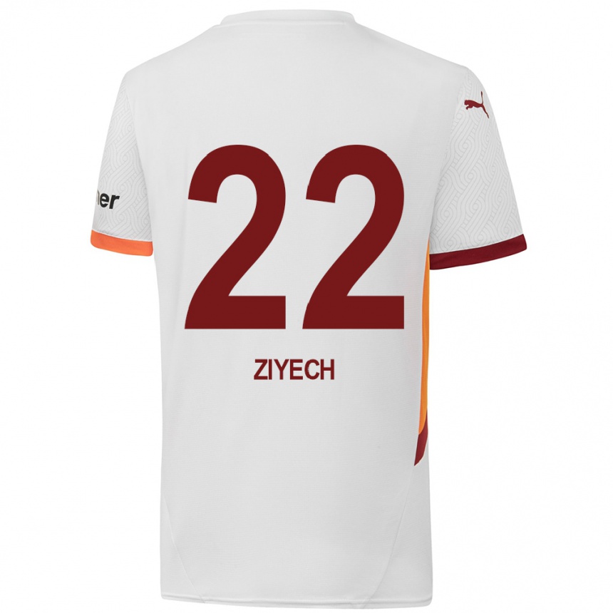 Kids Football Hakim Ziyech #22 White Yellow Red Away Jersey 2024/25 T-Shirt Uk