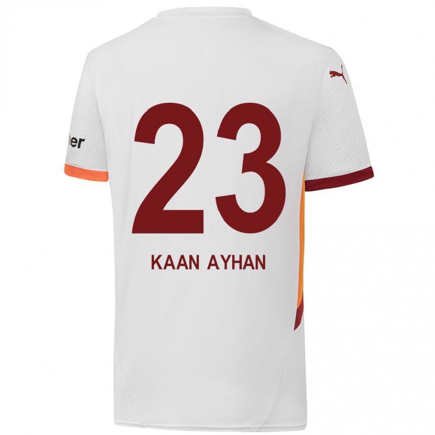 Kids Football Kaan Ayhan #23 White Yellow Red Away Jersey 2024/25 T-Shirt Uk