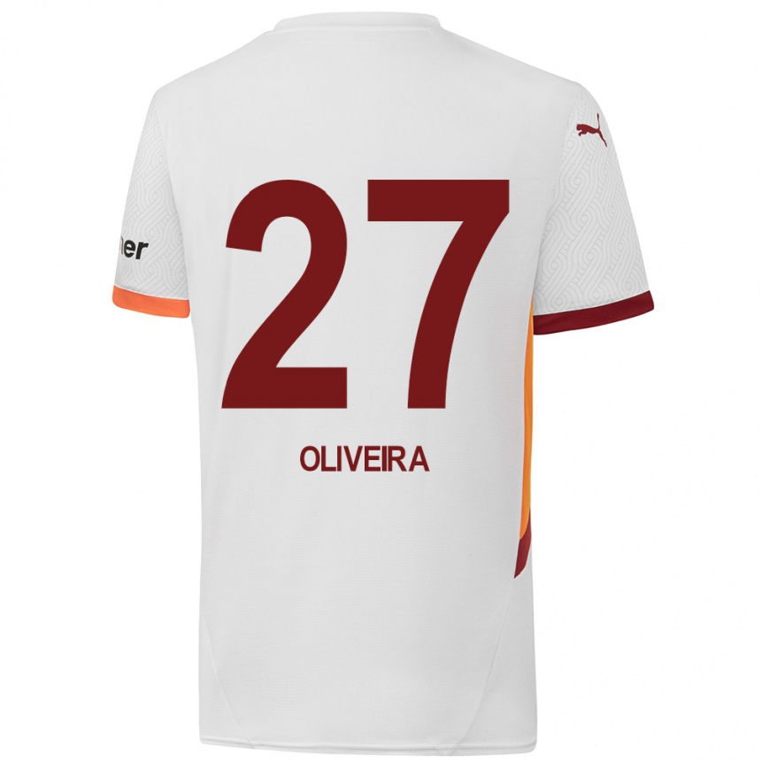 Kids Football Sérgio Oliveira #27 White Yellow Red Away Jersey 2024/25 T-Shirt Uk