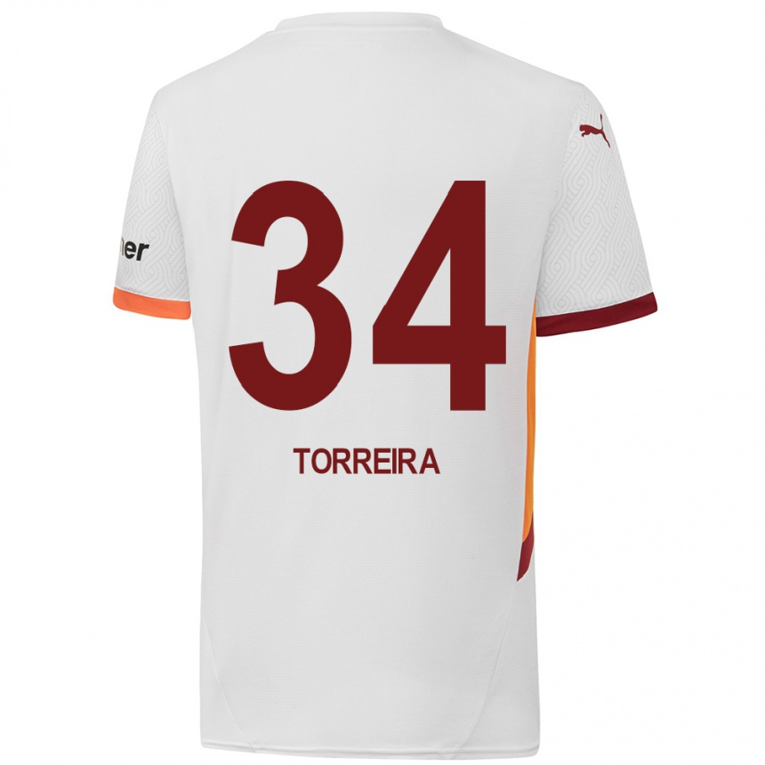 Kids Football Lucas Torreira #34 White Yellow Red Away Jersey 2024/25 T-Shirt Uk