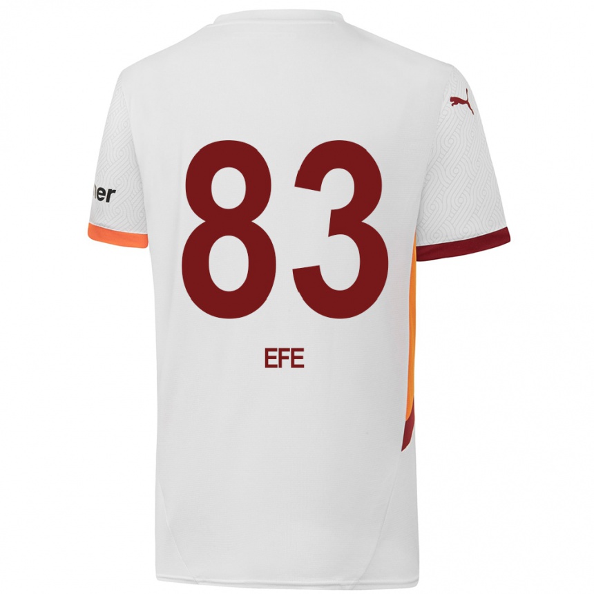 Kids Football Efe Akman #83 White Yellow Red Away Jersey 2024/25 T-Shirt Uk