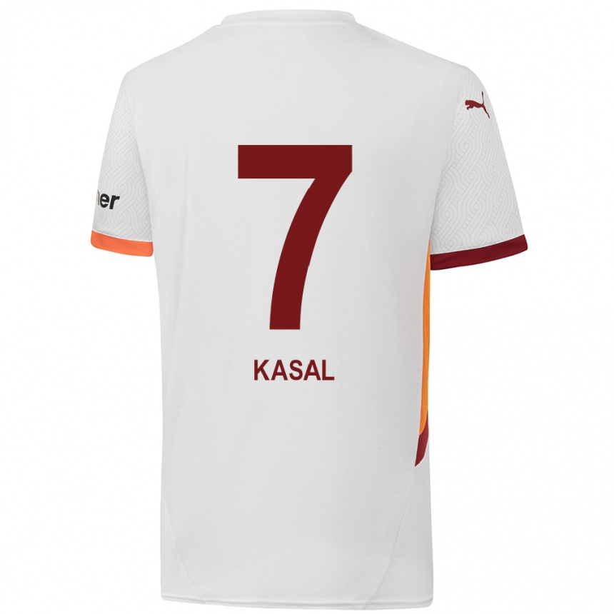 Kids Football Yasin Kasal #7 White Yellow Red Away Jersey 2024/25 T-Shirt Uk