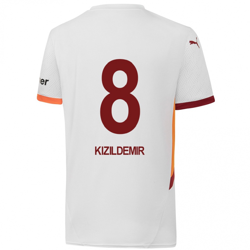 Kids Football Berk Kizildemir #8 White Yellow Red Away Jersey 2024/25 T-Shirt Uk