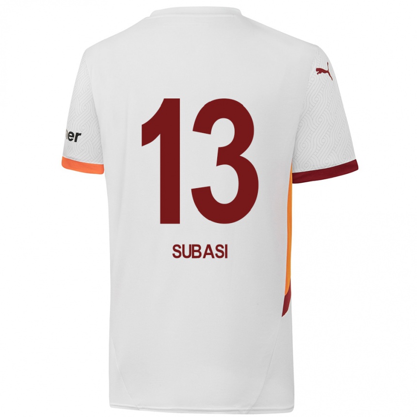 Kids Football Kadir Subasi #13 White Yellow Red Away Jersey 2024/25 T-Shirt Uk