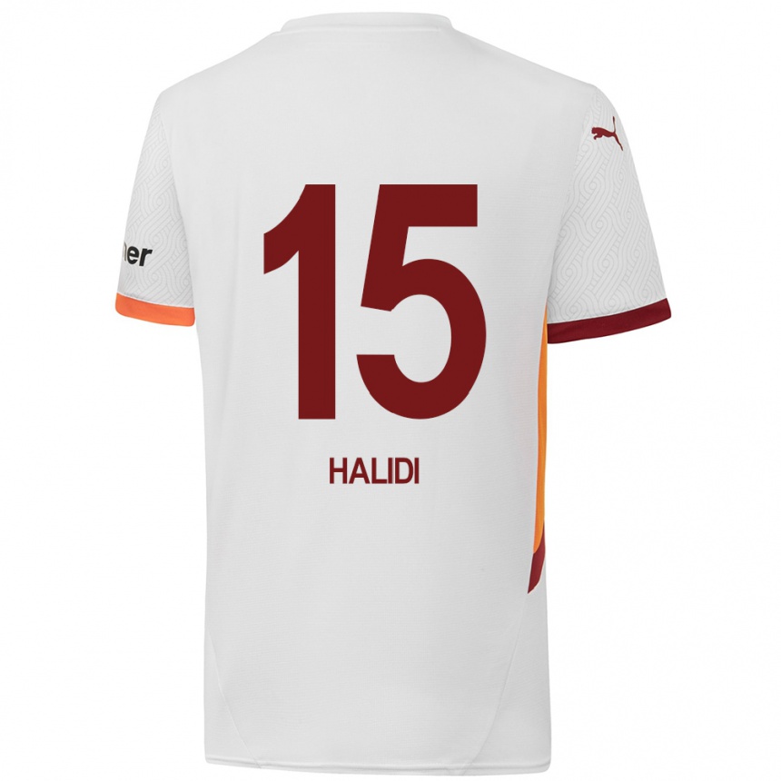 Kids Football Isa Halidi #15 White Yellow Red Away Jersey 2024/25 T-Shirt Uk