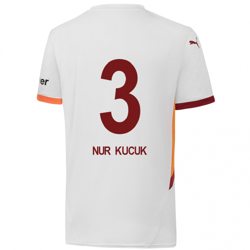 Kids Football Rabia Nur Küçük #3 White Yellow Red Away Jersey 2024/25 T-Shirt Uk