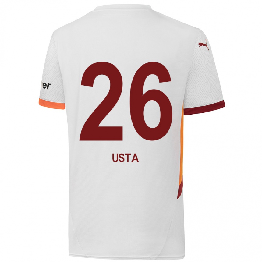 Kids Football Alanur Usta #26 White Yellow Red Away Jersey 2024/25 T-Shirt Uk