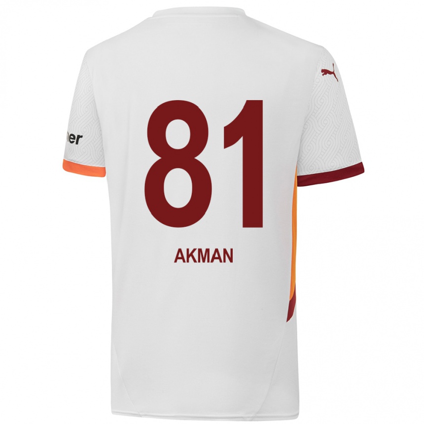 Kids Football Hamza Akman #81 White Yellow Red Away Jersey 2024/25 T-Shirt Uk