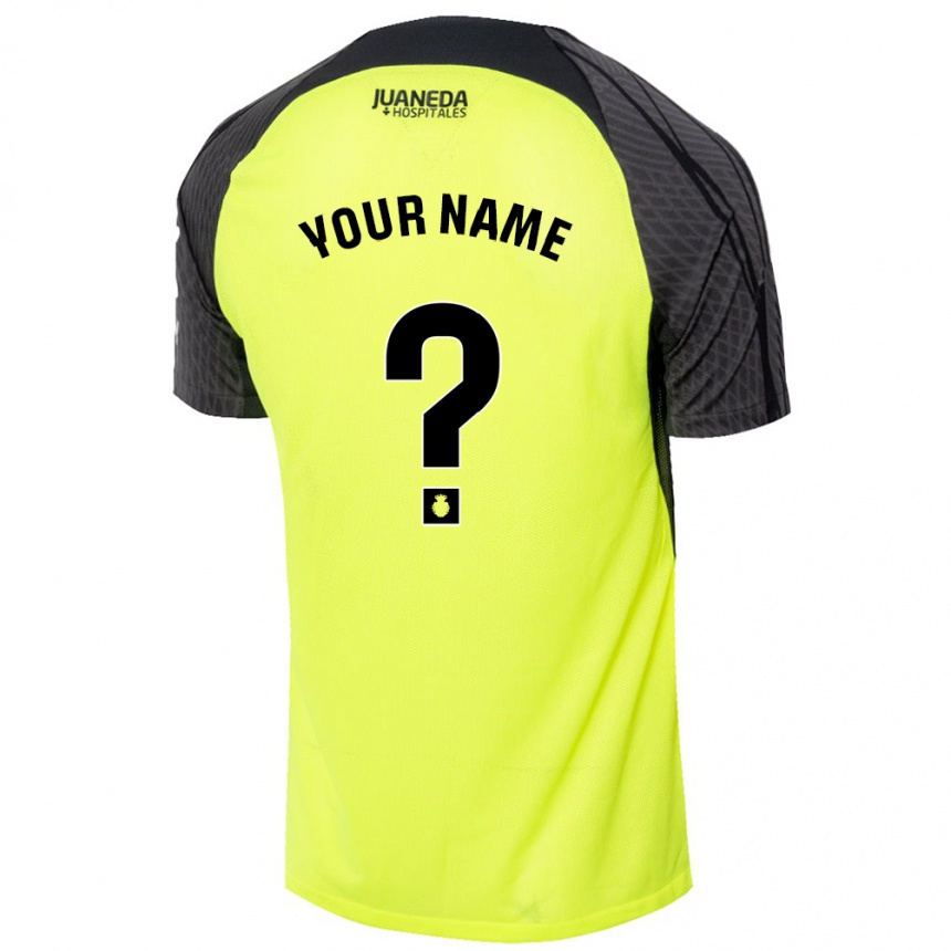 Kids Football Your Name #0 Fluorescent Green Black Away Jersey 2024/25 T-Shirt Uk