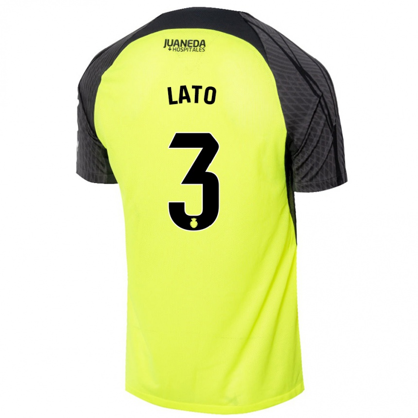 Kids Football Toni Lato #3 Fluorescent Green Black Away Jersey 2024/25 T-Shirt Uk