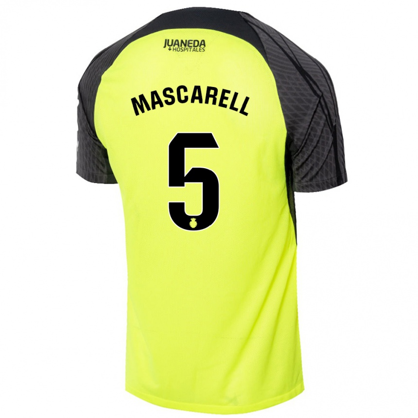 Kids Football Omar Mascarell #5 Fluorescent Green Black Away Jersey 2024/25 T-Shirt Uk