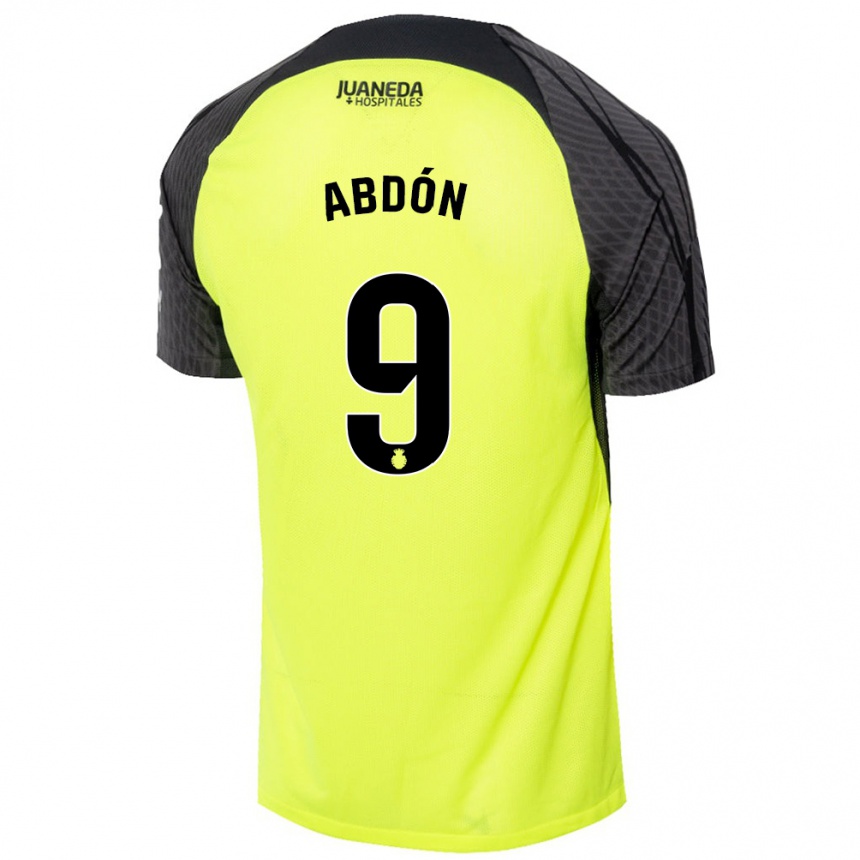 Kids Football Abdón Prats #9 Fluorescent Green Black Away Jersey 2024/25 T-Shirt Uk