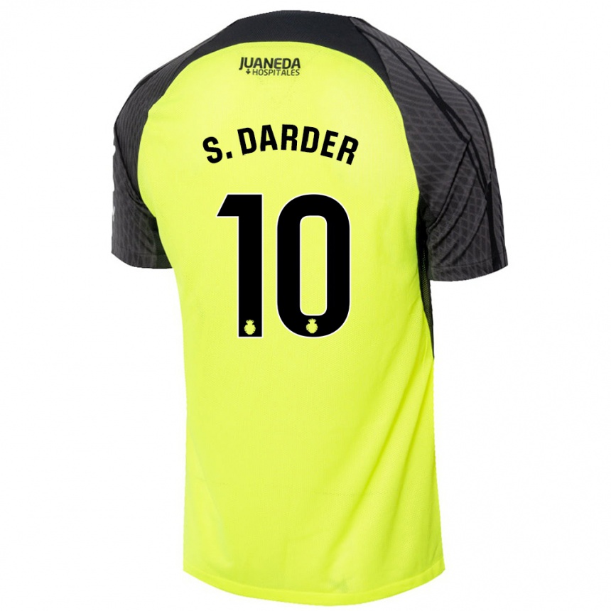 Kids Football Sergi Darder #10 Fluorescent Green Black Away Jersey 2024/25 T-Shirt Uk