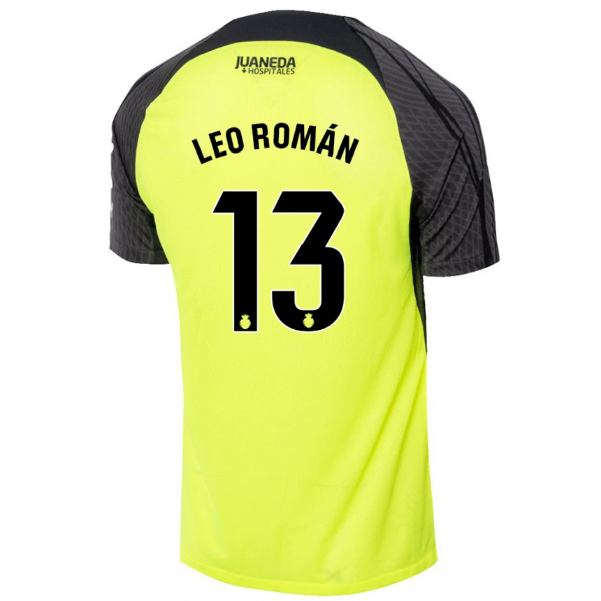 Kids Football Leo Román #13 Fluorescent Green Black Away Jersey 2024/25 T-Shirt Uk