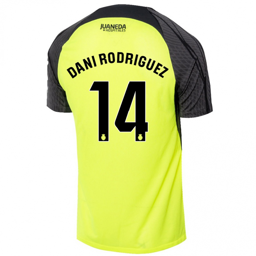 Kids Football Dani Rodríguez #14 Fluorescent Green Black Away Jersey 2024/25 T-Shirt Uk