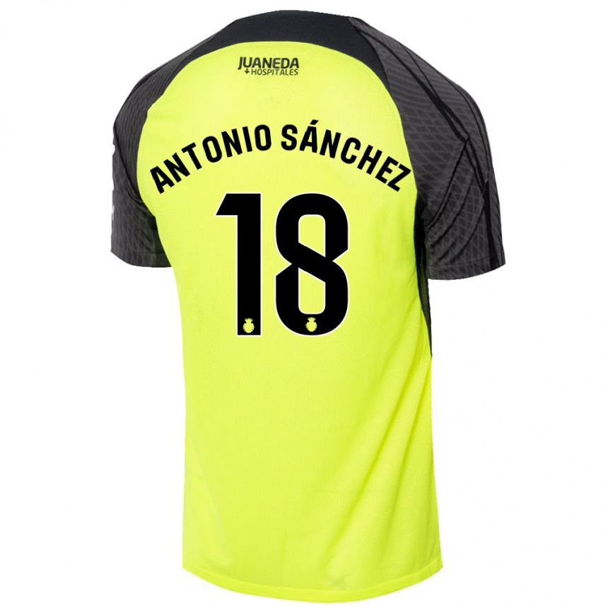 Kids Football Antonio Sánchez #18 Fluorescent Green Black Away Jersey 2024/25 T-Shirt Uk