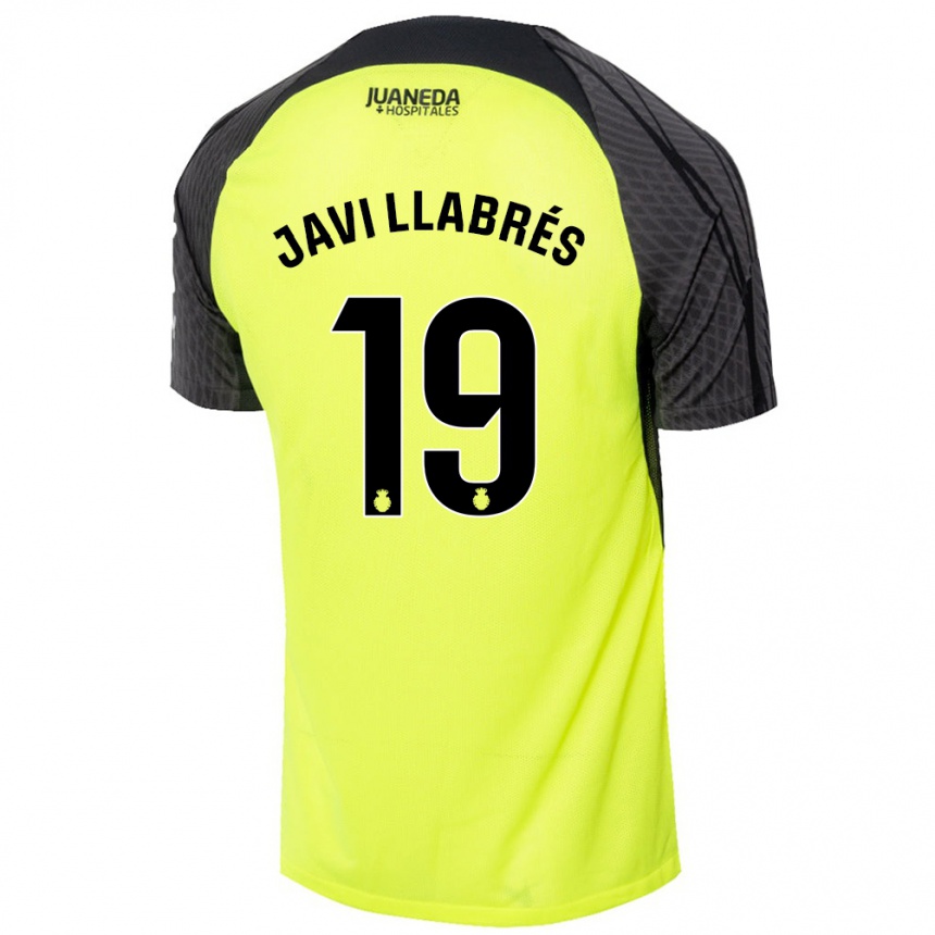 Kids Football Javi Llabrés #19 Fluorescent Green Black Away Jersey 2024/25 T-Shirt Uk