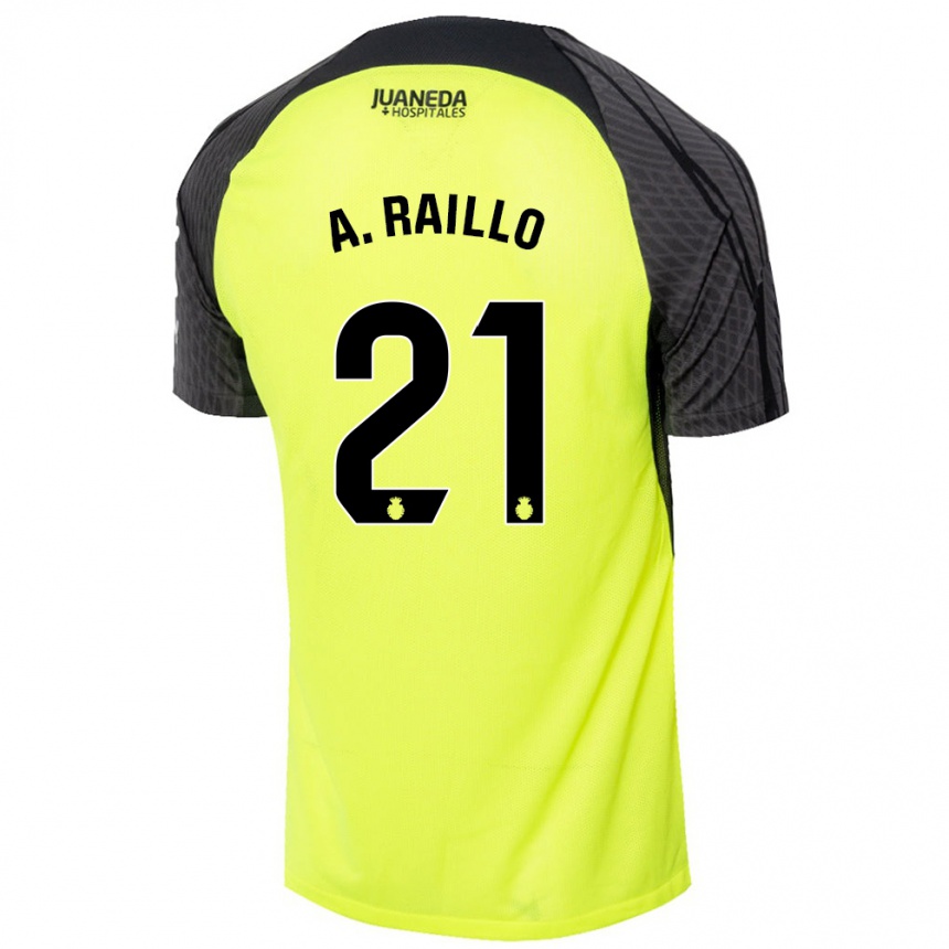 Kids Football Antonio Raíllo #21 Fluorescent Green Black Away Jersey 2024/25 T-Shirt Uk