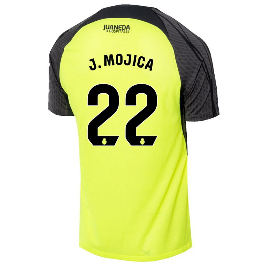 Kids Football Johan Mojica #22 Fluorescent Green Black Away Jersey 2024/25 T-Shirt Uk