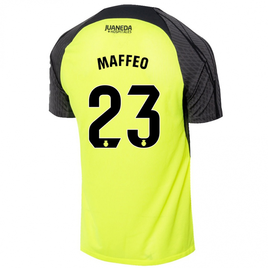 Kids Football Pablo Maffeo #23 Fluorescent Green Black Away Jersey 2024/25 T-Shirt Uk