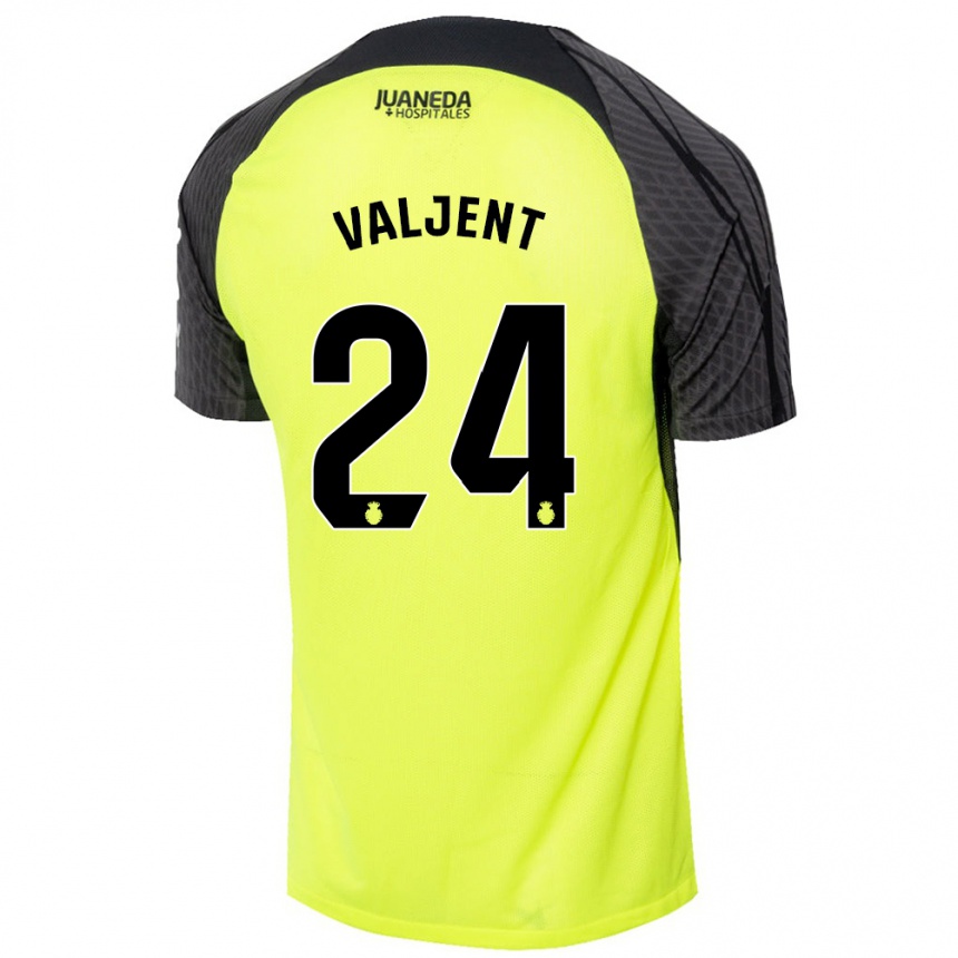 Kids Football Martin Valjent #24 Fluorescent Green Black Away Jersey 2024/25 T-Shirt Uk