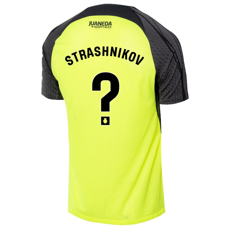 Kids Football Nikolay Strashnikov #0 Fluorescent Green Black Away Jersey 2024/25 T-Shirt Uk